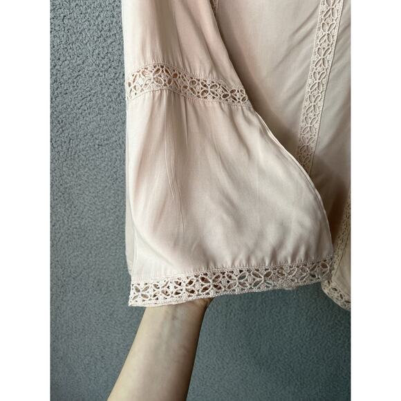 Luna Moon Top Medium Cold Shoulder Long Sleeve Crochet Pink Boho Beach Blouse - Picture 4 of 13
